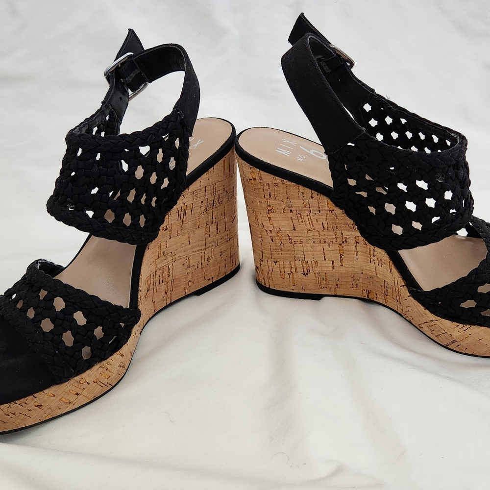 Black wedge sandals.  Mix 6, women's size 7